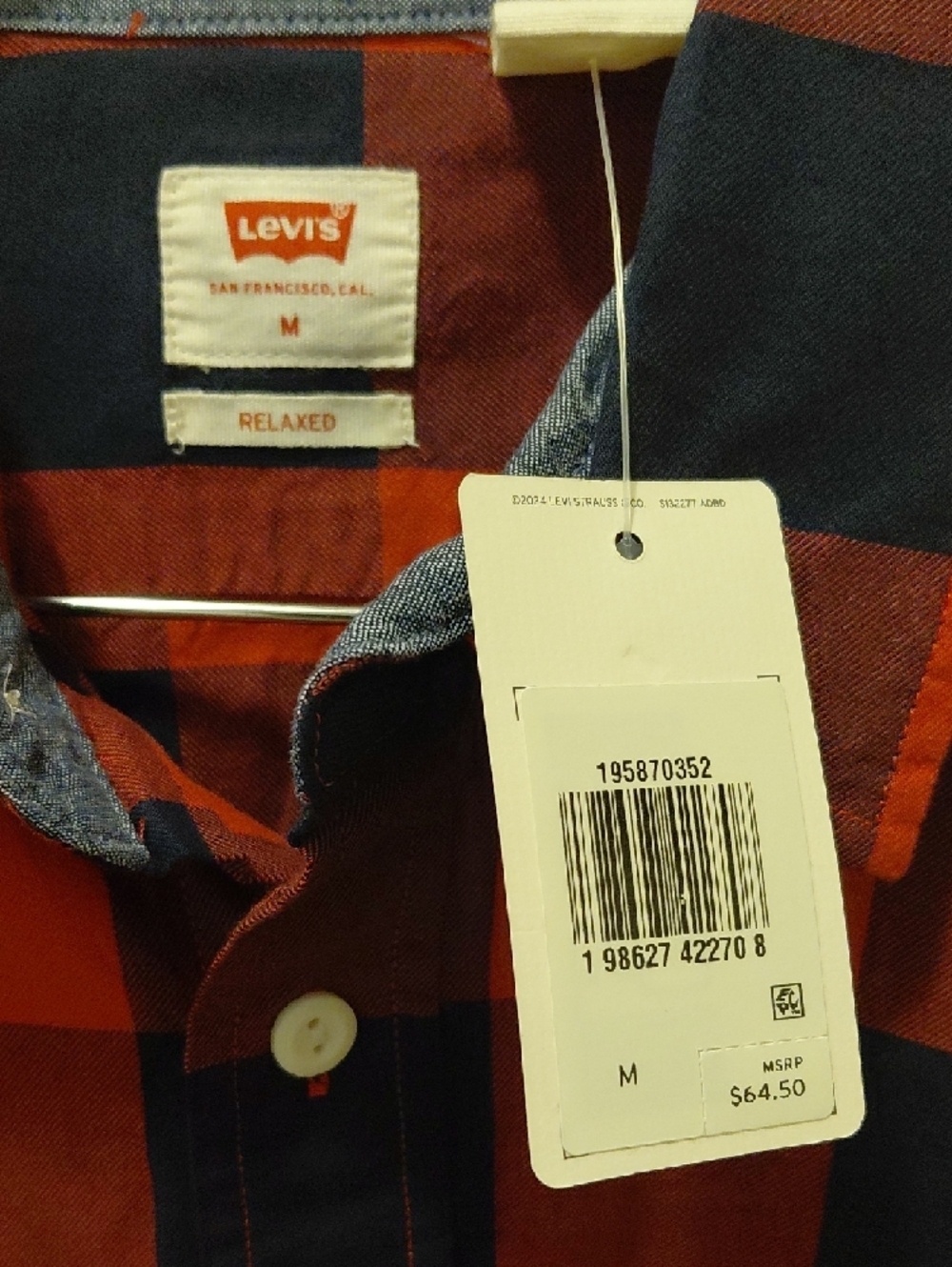 Levi's Red and Navy Buffalo Plaid Button-Down Shirt - Picture 3 of 6